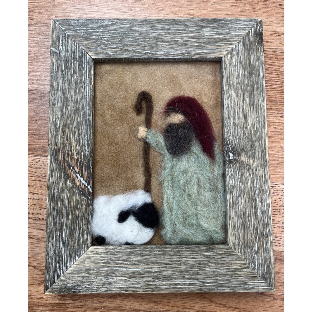 Needle Felting Framed Art Shepard and Sheep Nativity- Hang or Tabletop